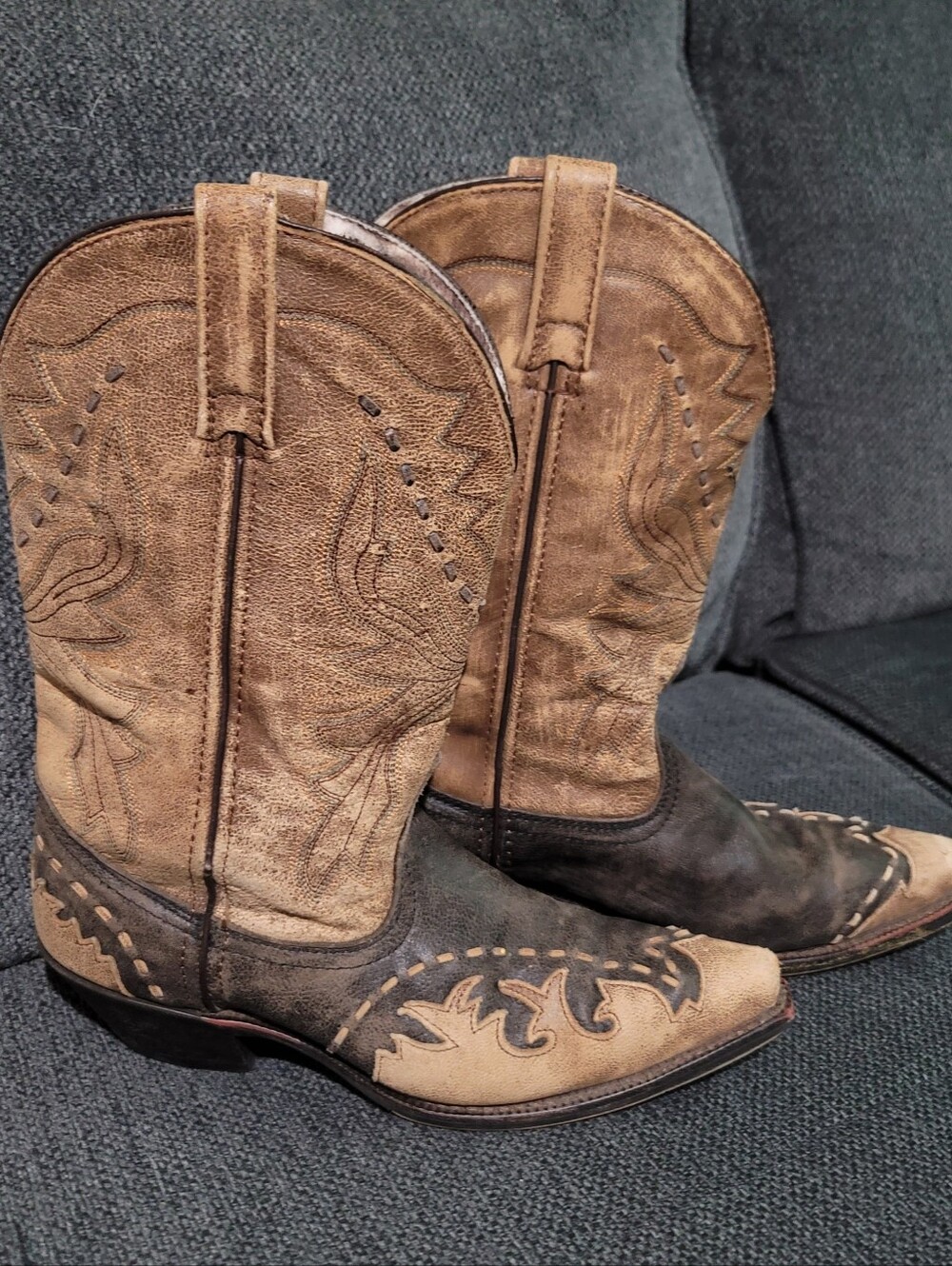 Laredo Cullison Bucklace Cowgirl Boots Tan & Brown 8.5 Distressed Soft Leather